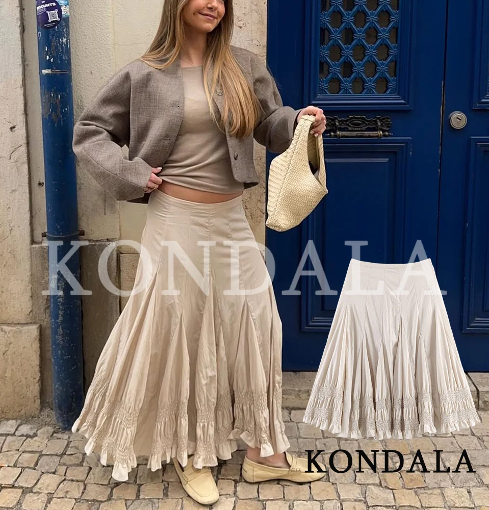 

Женская элегантная юбка KONDALA с волнистым подолом, новинка 2026 года, весенне-летние тренды, повседневная миди-юбка для отпуска, шикарная плиссированная юбка А-силуэта