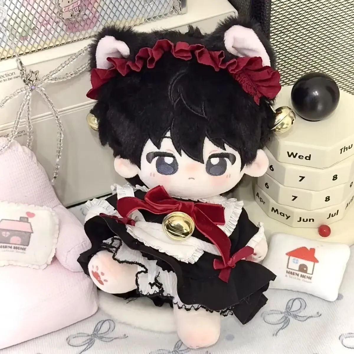 Ropa para muñecas de 20cm, campana, conjunto de disfraz de sirvienta de gato negro, atributo cos, ropa para muñecas de algodón, conjunto de cuatro piezas, muñeca, vestido para muñecas