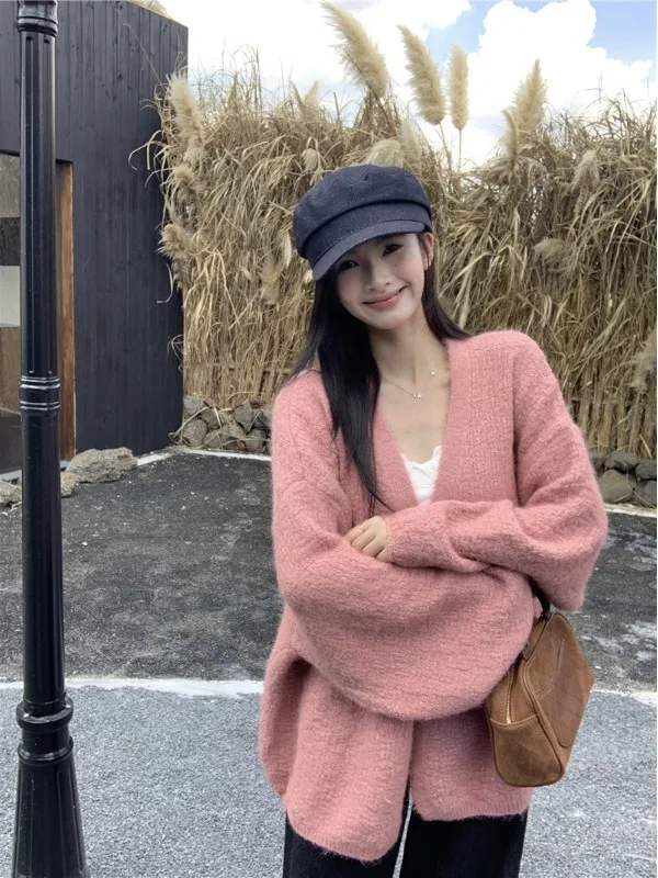 Dames Zachte Kleur Luie Lange Sve Truien Bovenkleding Losse Casual Halflange Open Vest voor Herfst 2025, Nieuwe Sle