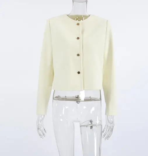 

2025 Autumn Temperament Three-Dimensional Slimming Niche Apricot Wool Round Neck Commuting Long Sleeved Short Jacket for Women