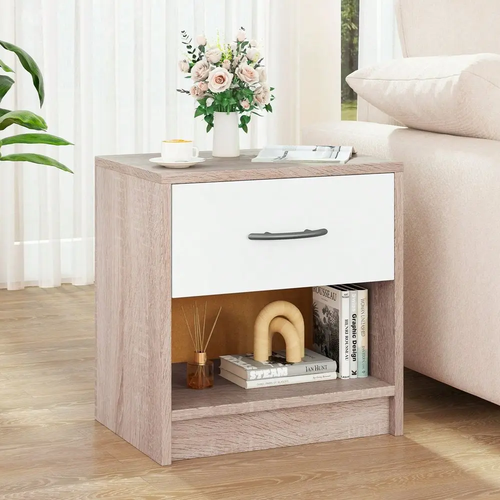 

Modern Nightstand Bedside Table With Drawer Open Storage Shelf For Small Spaces Light Gray OakWhite NaturalWhite Natural White
