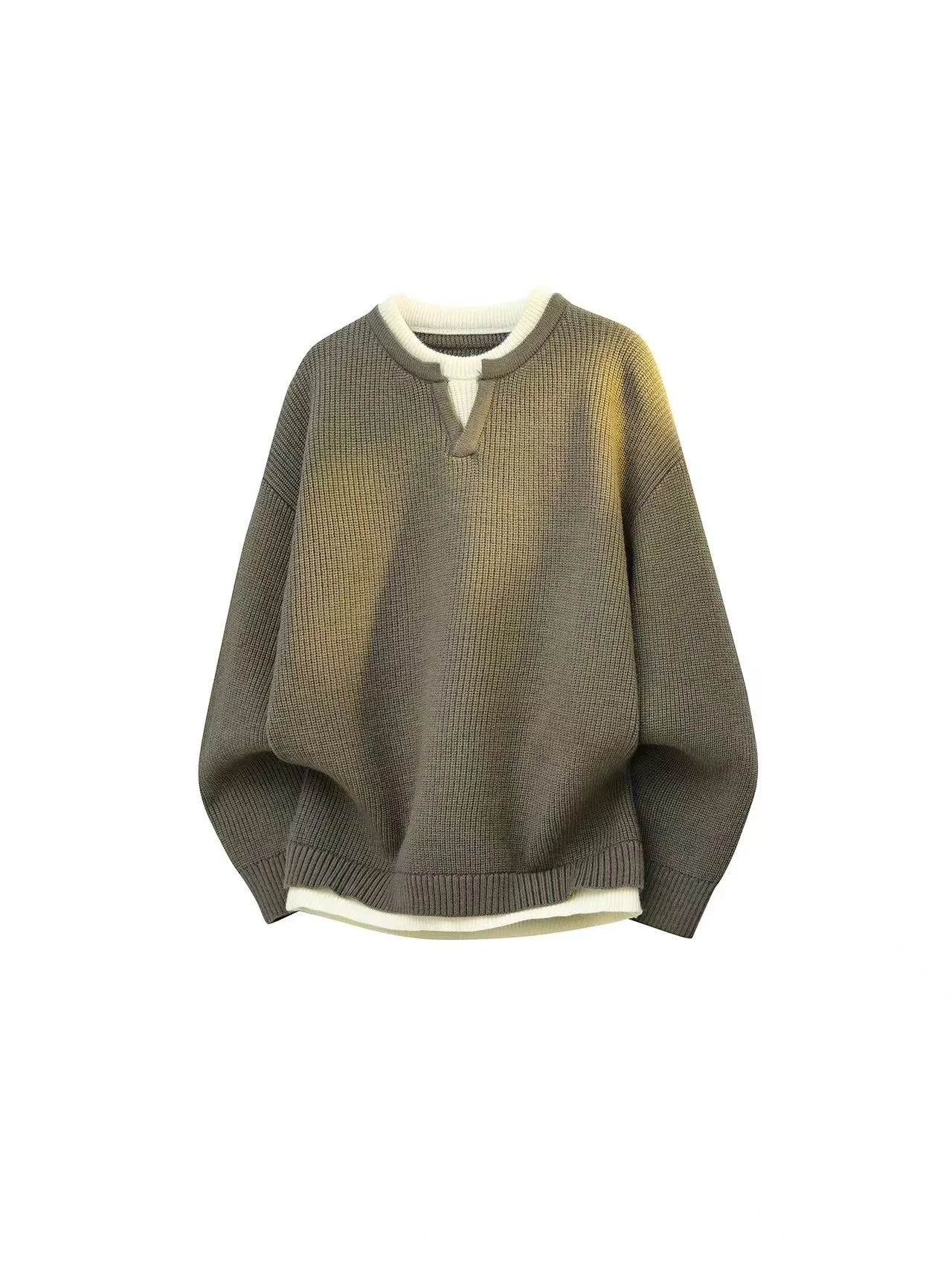 

Retro Japanese Sle Spliced round Ne Knitted Sweater Loose Casual ex Autumn Winter Outerwear for Couples Neutral Color