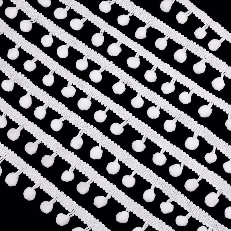 22 Yards Pom Poms Bälle Fransen besatz 24mm Besatz Fransen weiß Nähband Handwerk Pompons Quaste Spitze zum Nähen Kissen Kleidung