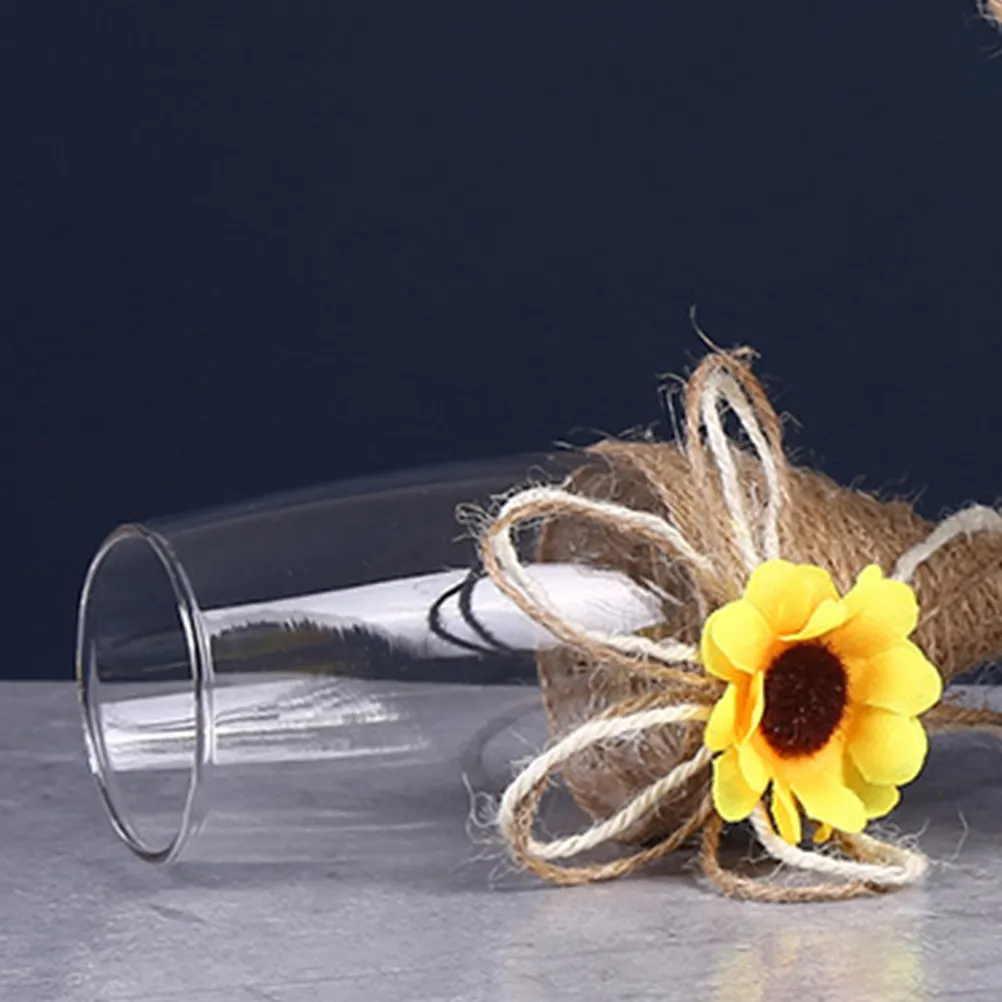 Rustic Sunflower Goblets with Hemp Rope Wrap – Elegant Wine Glasses for Wedding, Party, Decoration & Gift Set