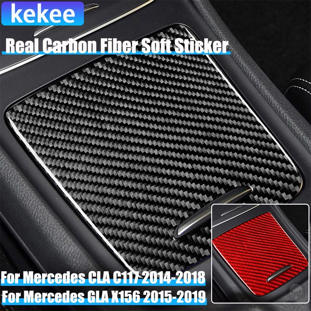 

Real Carbon Fiber Car Accessories Center Console Storage Cover Soft Sticker For Mercedes CLA C117 2014-2018 GLA X156 2015-2019