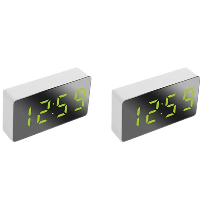 A69E2X Mini Desk Alarm Clock Digital Mirror LED Temperature USB Bedside Table Travel Clocks For Bedroom Living Home Decor