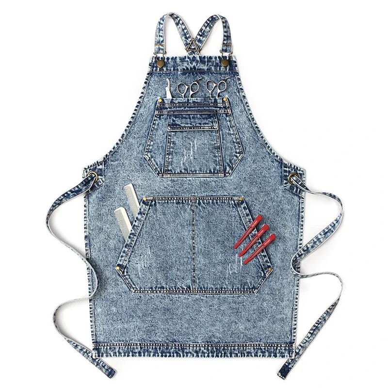 

Hot Wash Water Black Blue Denim Apron Restaurant Cafe Barber Bakery Baked Men's And Women's Work Clothes Waist Adjustable Apron