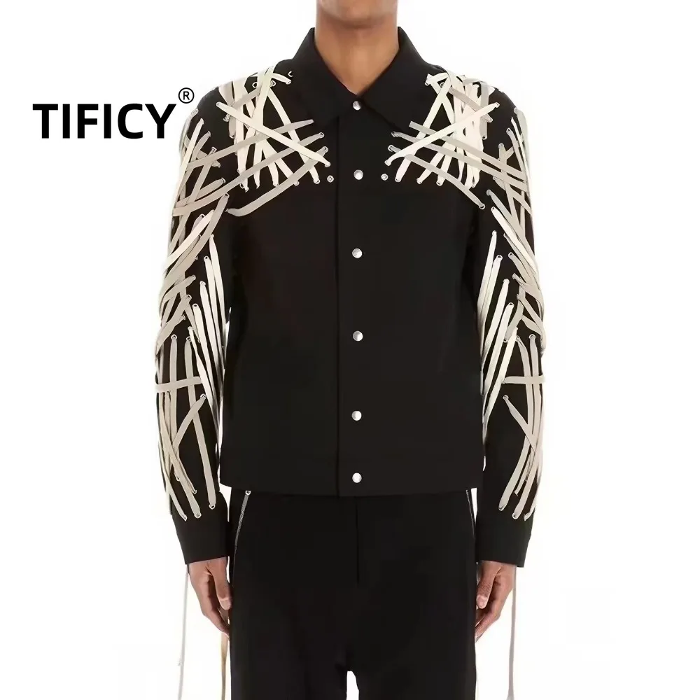 High Street RO Dark Wearing Rope Jacket Men's Jacket Rice White Loose Casual Streetwear Fashion Jackets