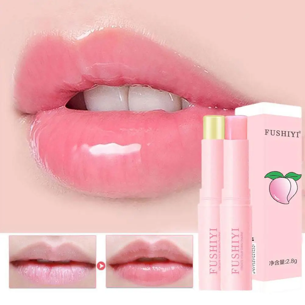 1PC Natural Peach Lip Balm Long-lasting Moisturizing Lipstick Temperature Change Color Lipstick Anti-drying Hydration Lip Care