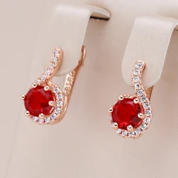 Kinel Hot Trend 585 Rose Gold Color English Earrings for Women Round Red Natural Zircon Accessories Bride Wedding Jewelry Gift