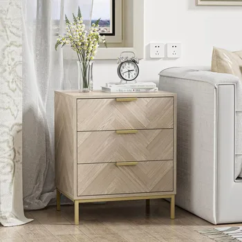 Image 3 Drawer Nightstand for Bedroom, Modern Wood Nightstand Square Bedside Table End Table with Storage for Bedroom Room