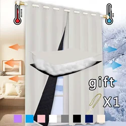 Winter Warm Quilted Folder Cotton Curtains for Bedroom 100% Blackout Thick Thermal Curtains Sound Proof Drapes Cold Windproof