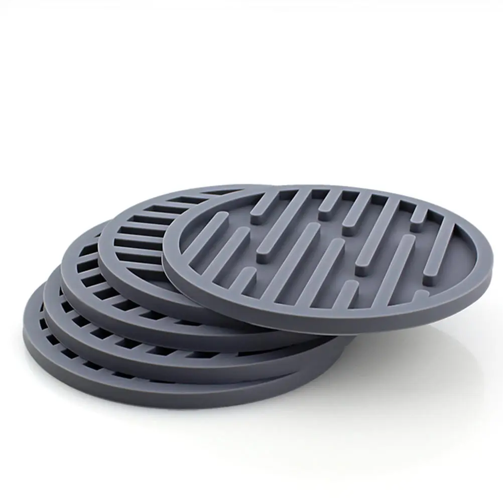 

4 pcs Thick Striped Silica Gel Cup Mats Home Coasters Non-Slip Waterproof Heat Resistant Easy Clean Table Protection Clear
