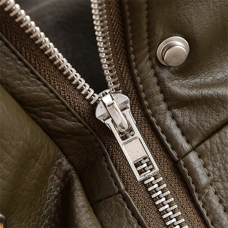 KEYANKETIAN الخريف والشتاء المرأة الجديدة الكتف شارة مزدوجة جيب الرجعية ملابس العمل سترة جلدية معطف جلد المرأة