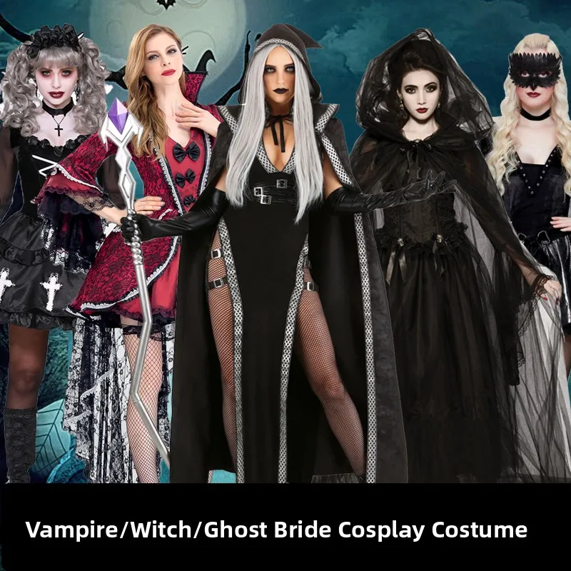 عباءة أزياء loween Bla White Angel Witch Ghost Bride Doctor Nurse للرجال والنساء من البوليستر للذقن التقليدية...