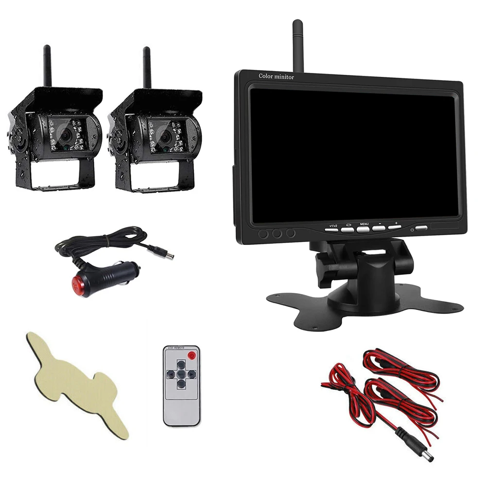 

7" Wireless Backup Rear View Camera System Monitor Night Vision For RV Truck Bus 24V