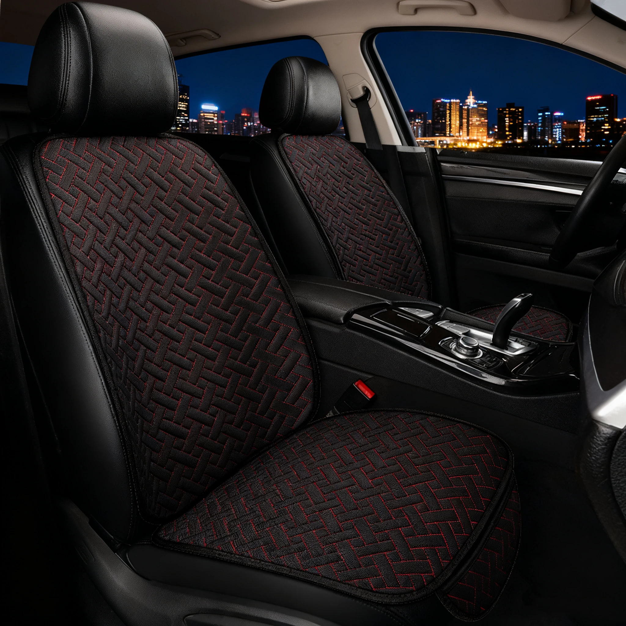 Car seat cushion universal linen woven pattern half pack three piece set without backrest, cotton linen anti slip, no binding, f
