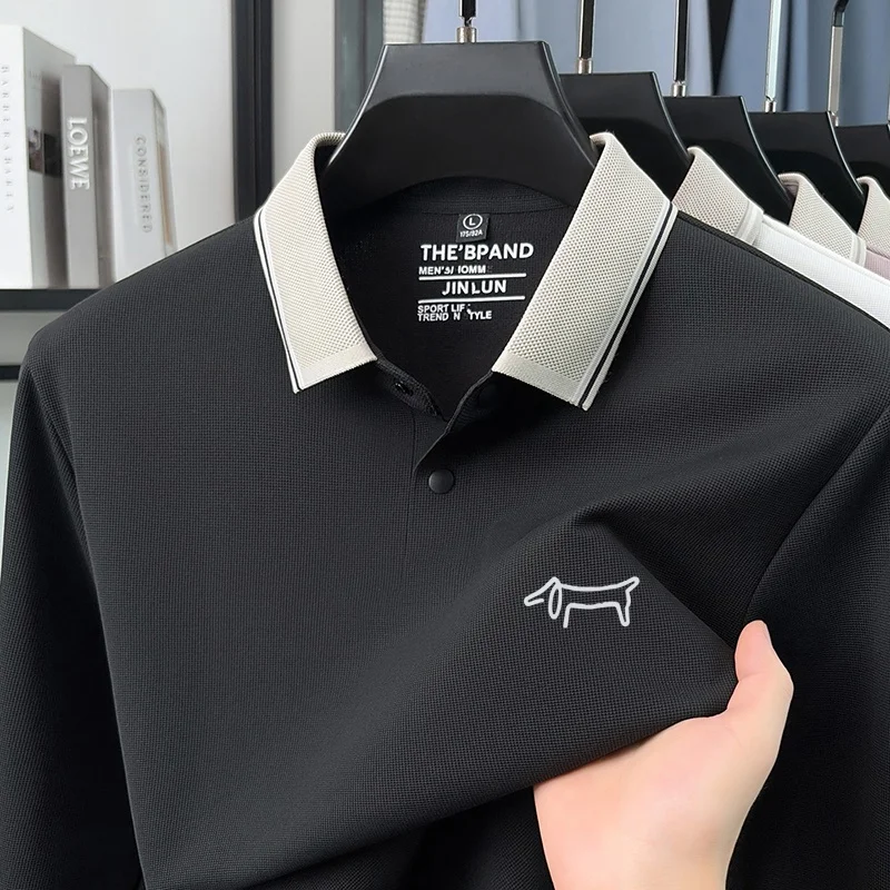 Men's New Autumn Long Sleeve Polo Shirt Original Solid Color Print Warm Comfortable Advanced T-Shirt Casual Versatile Men's Wear