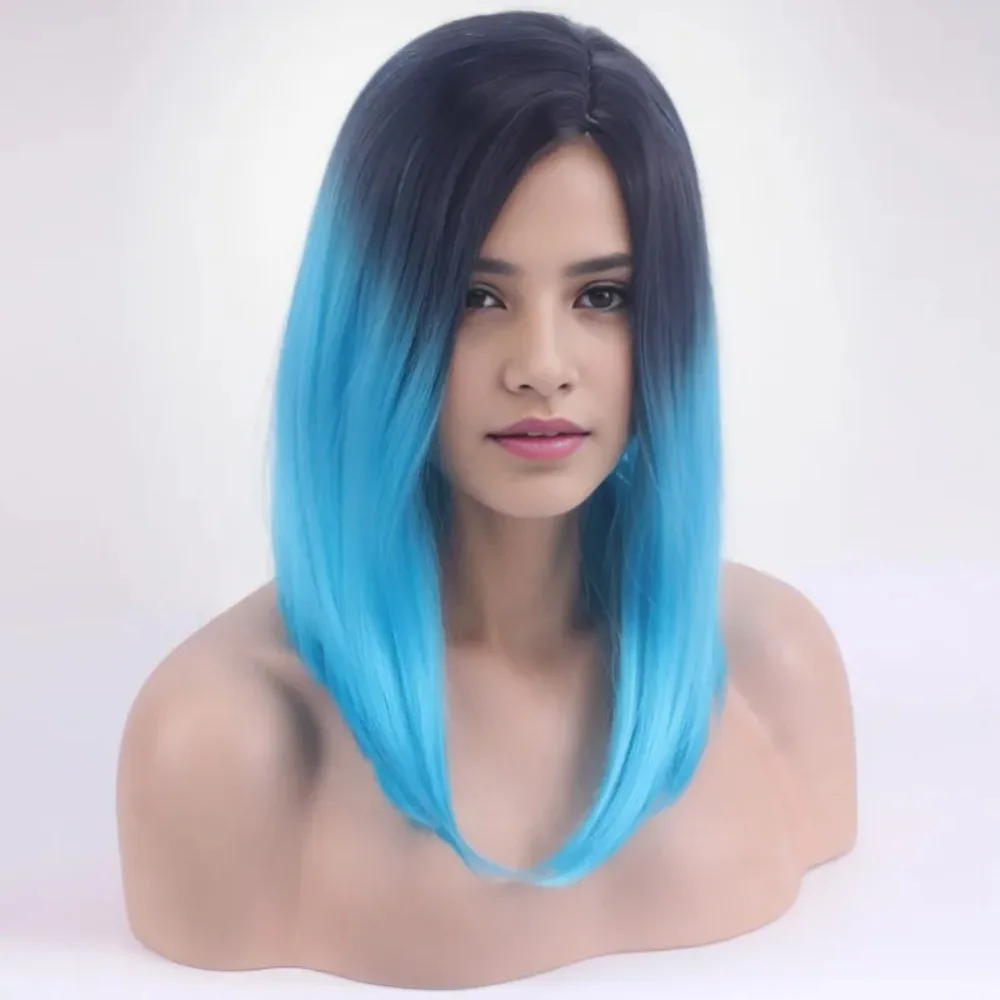 Bar Dress Up Headwear Color Wig Fashion Woman Gradient Long Curly Hair Lady Daily Wear Side Parted Bangs Shoulder Length Hair