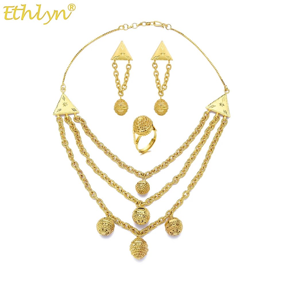 

Vintage Multi Layer Gold Color Jewelry Sets African Middle East High-end Party Wedding Copper Necklace Female Jewelry MY446