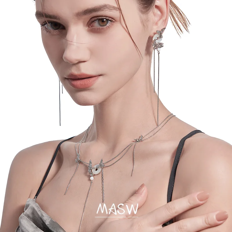 MASW Original Design Elegant Temperament Glass Circle Butterfly Dangle Earrings For Women Girl Party Gift Fashion Jewelry