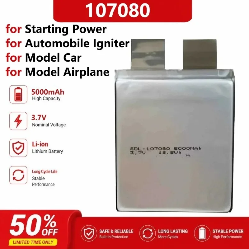 for 3.7V 5000mAh 18.5Wh 107080 Battery for Starting Power Supply Automobile Igniter Model Car Model Airplane