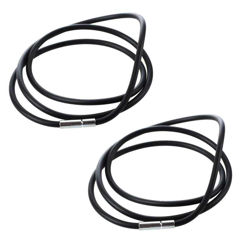 2Pcs 25.5 Inch 3MM Rubber Neck Cord Necklace With Stainless Steel Closure - Black