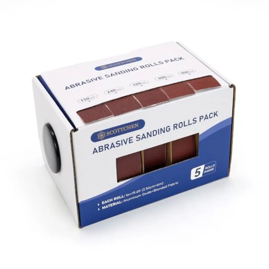 

Abrasive Sanding Rolls 1" x 20Feet x 5 Grits Emery Cloth Roll with Dispenser for Finishing and Sanding Abrasive Paper Variety P