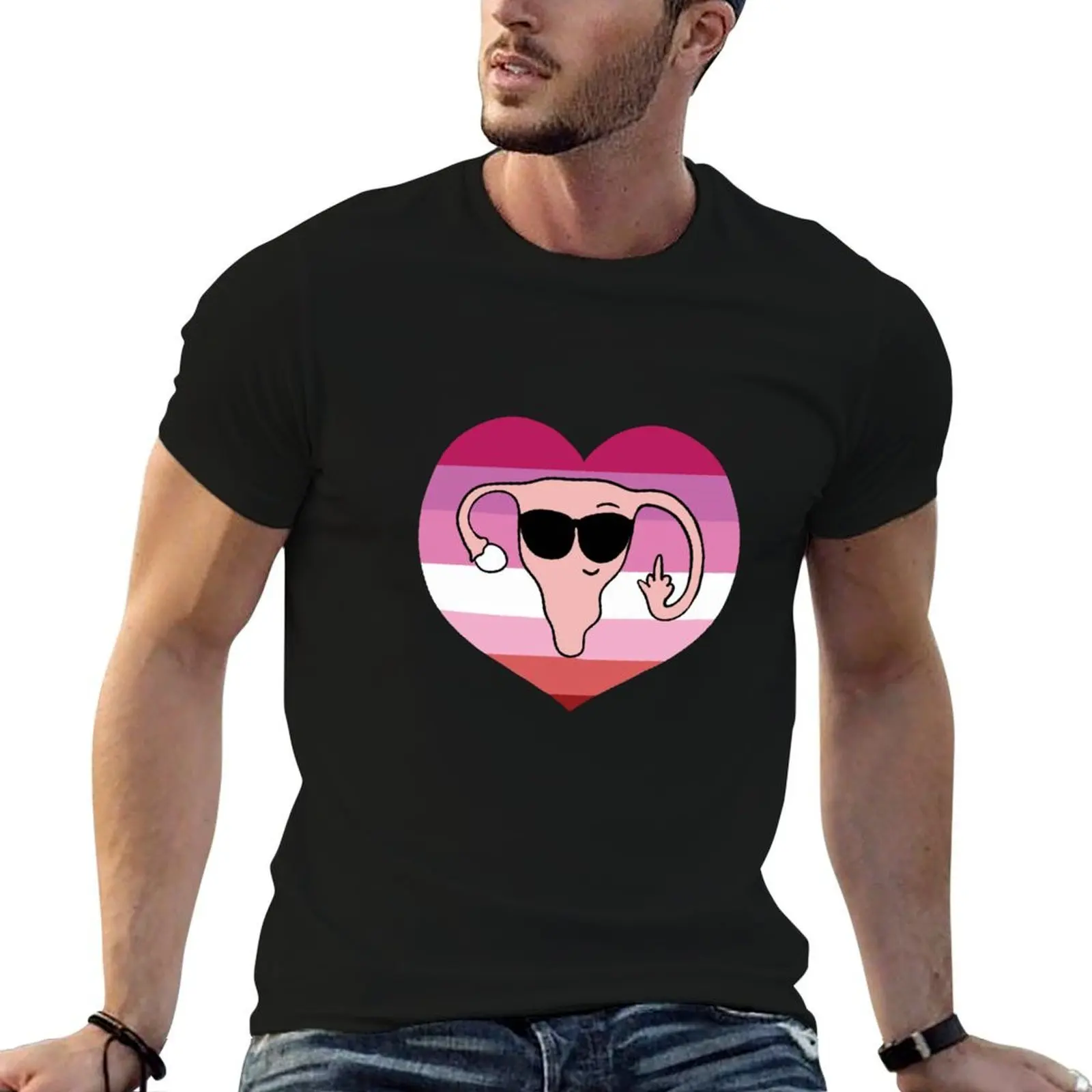 

Lesbian Pride middle finger uterus T-Shirt t shirts for man cotton soft cotton t shirt pack printed t shirts for man T-shirt