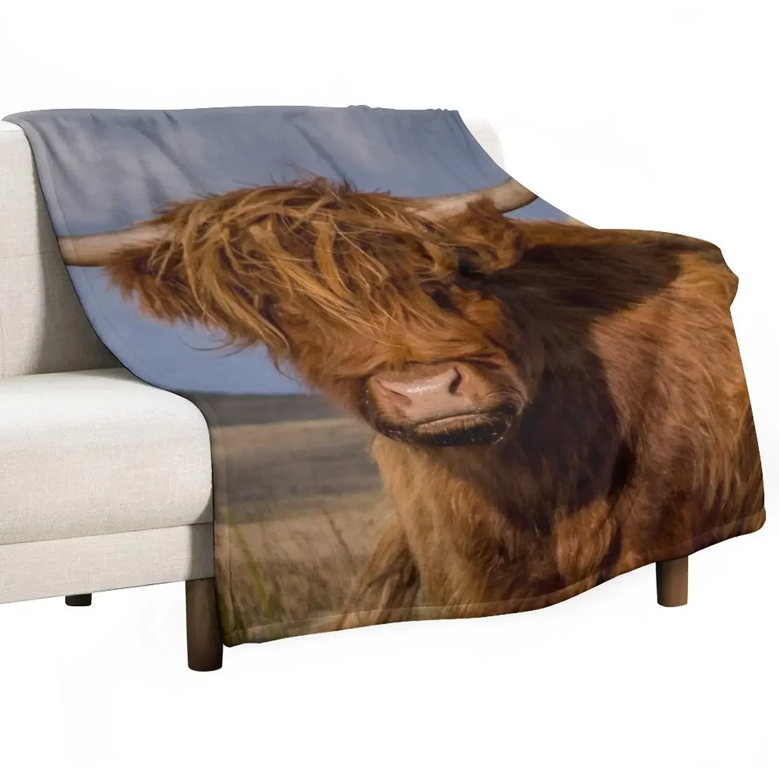 Highland Coo Throw Blanket Furrys Plush Large Plaid on the sofa Blankets