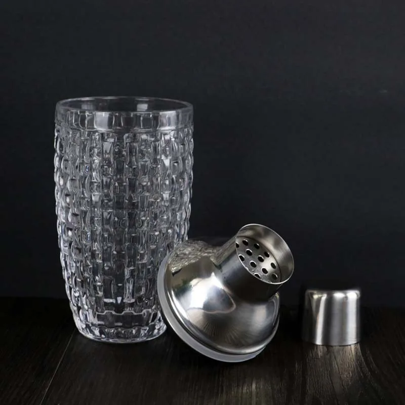 Clear Glass Cocktail Shaker with Stainless Steel Lid, Leakproof Martini Shaker, Bar Tool for Home, Party, Restaurant