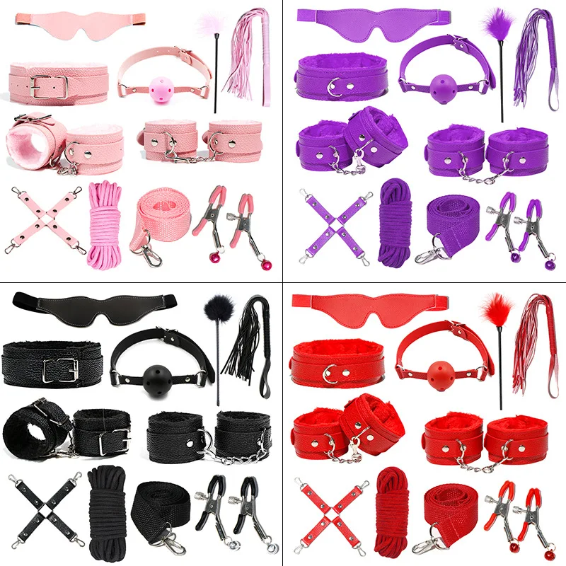 

1020 Premium Adjustable Couples Intimacy Play Set with Soft Silicone Gag Ball Comfortable Restraints Handcuffs Role Play Kit