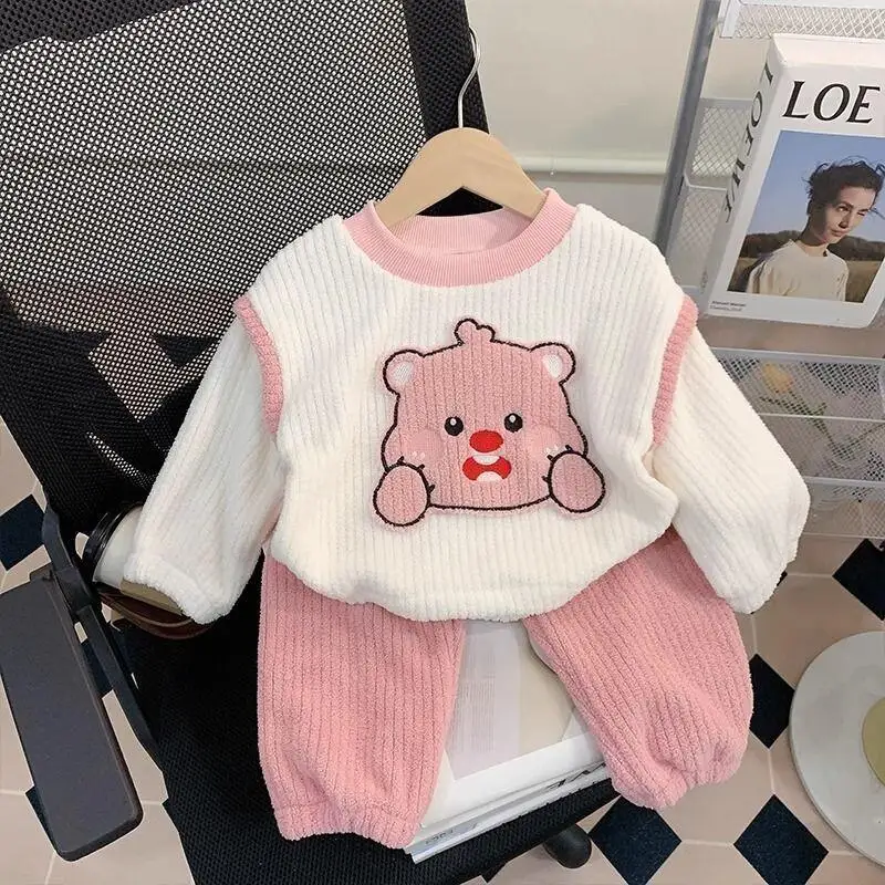 

Children's Warm Home Clothes Girls' Sleepwear Coral Fleece 2025 New Style Princess Kuromi Autumn and Winter Clothing Baby Girl