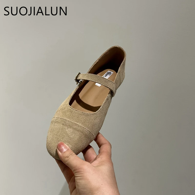 SUOJIALUN 2024 Spring New Women Flat Shoes Fashion Round Toe Ladies Dress Shallow Mary Jane Shoes Soft Flat Heel Ballerinas Shoe