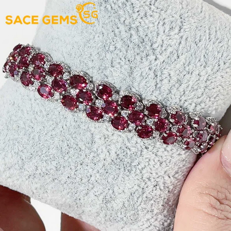 

SACE GEMS New Luxury 925 Sterling Silver 4*5MM Natual Garnet Gemstone Bracelrts for Women Engagement Cocktail Party Fine Jewelry