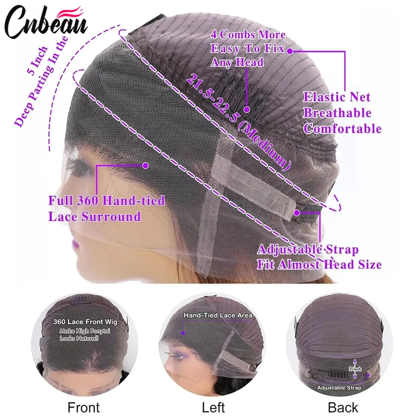 Encaje CNBEAU 360 Full HD # 4 marrón 200% 13x6 HD encaje Frontal 13x4 peluca delantera para mujeres recta 100% cabello humano 4x4 pelucas con cierre