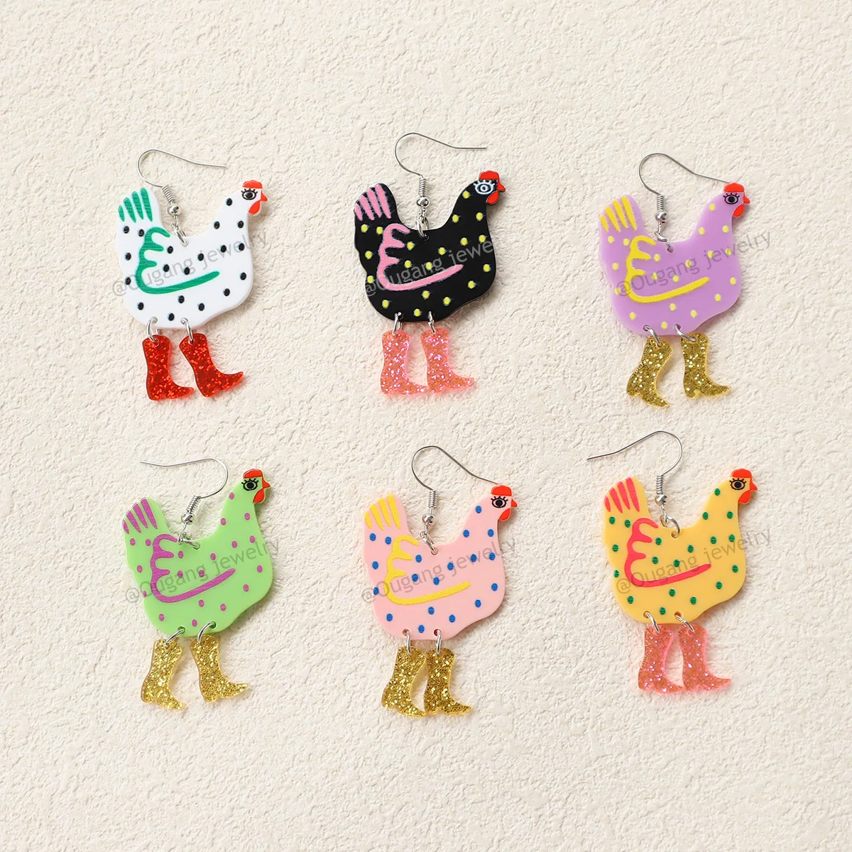 New Cute Heart Chicken Boots Acrylic Earrings for Women Funny Cartoon High Heel Point Rooster Animal Dangle Earring Jewelry