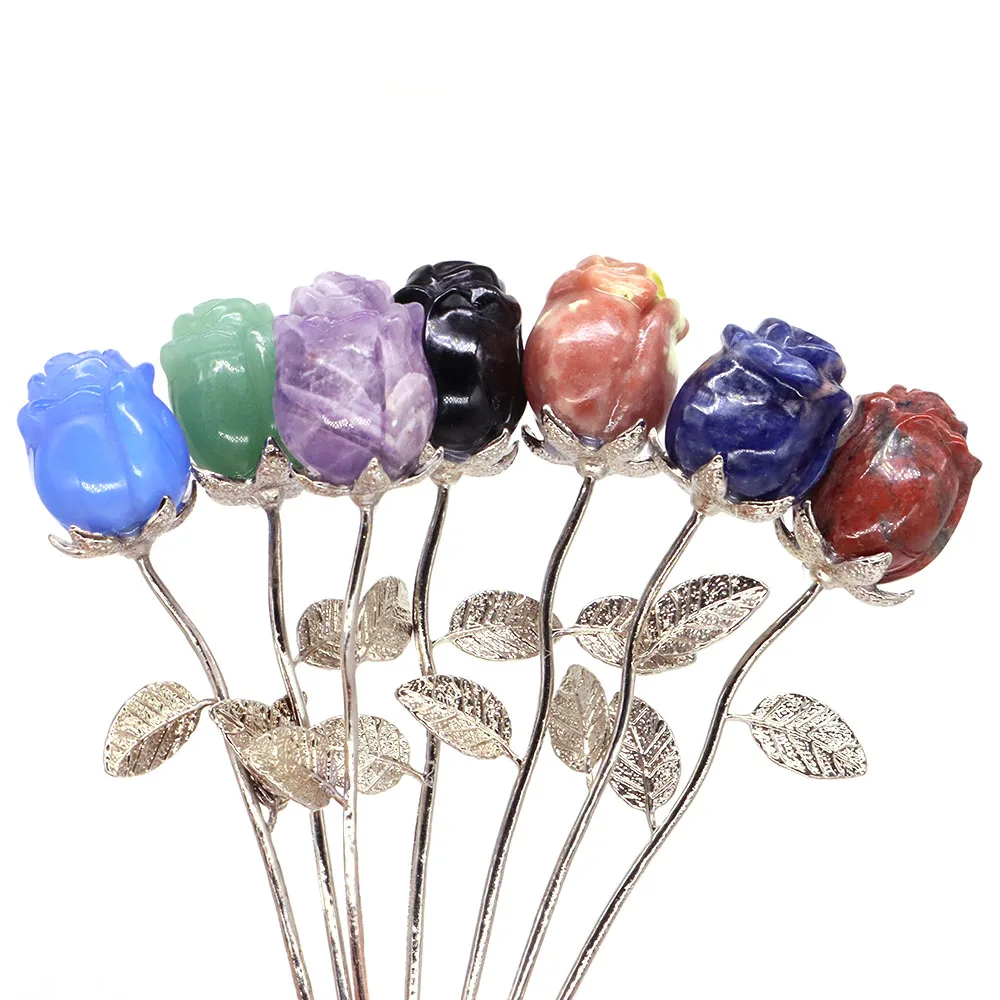 Natural Healing Crystal Reiki Stone Carving Rose Flower Gemstone Crafts Home Decoration Valentine\'s Day Wedding Party Love Gifts