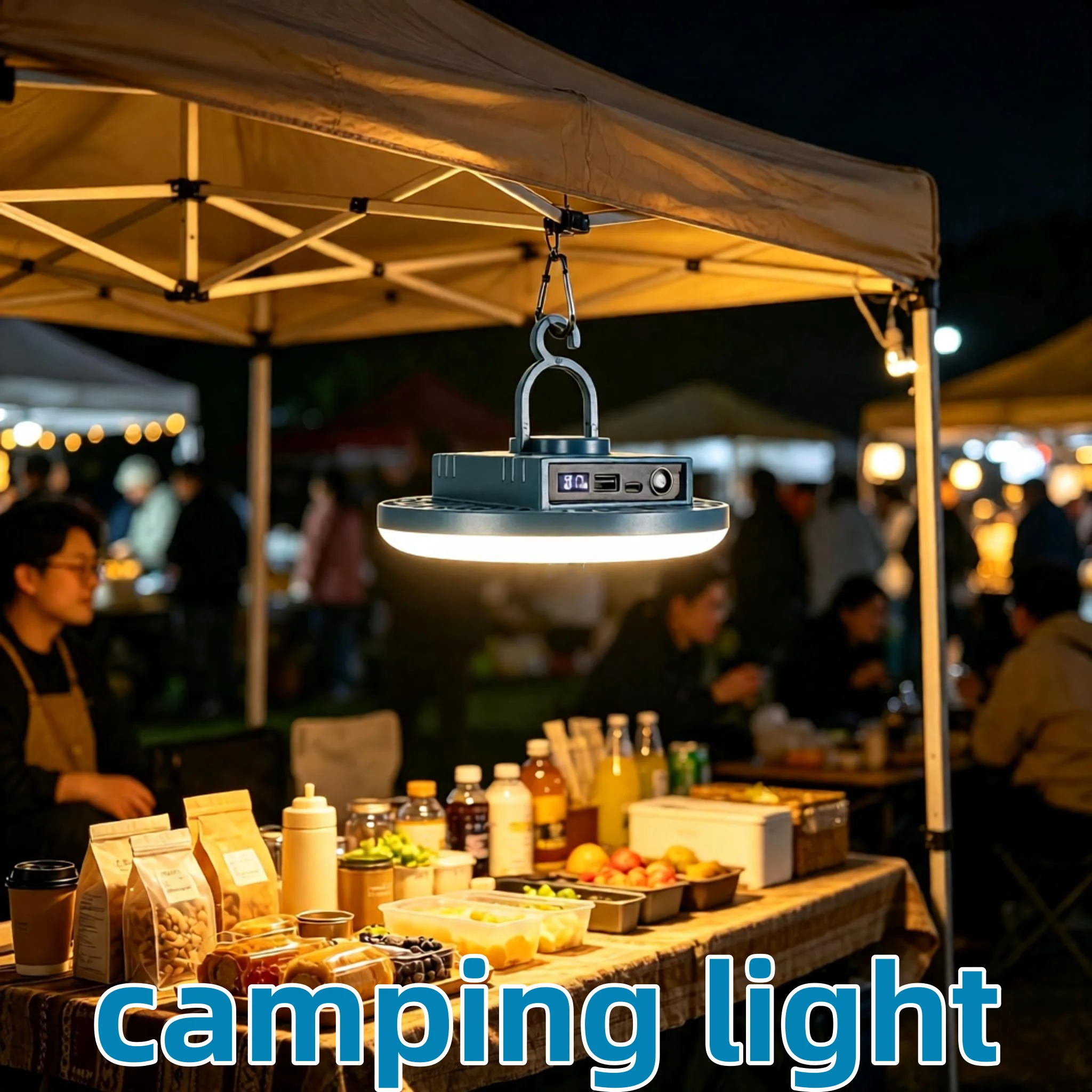 8000000LM Outdoor Camping Light Type-C Rechargeable Portable Lamp Emergency Night Market LED Camping Tent Light With Magnet Hook