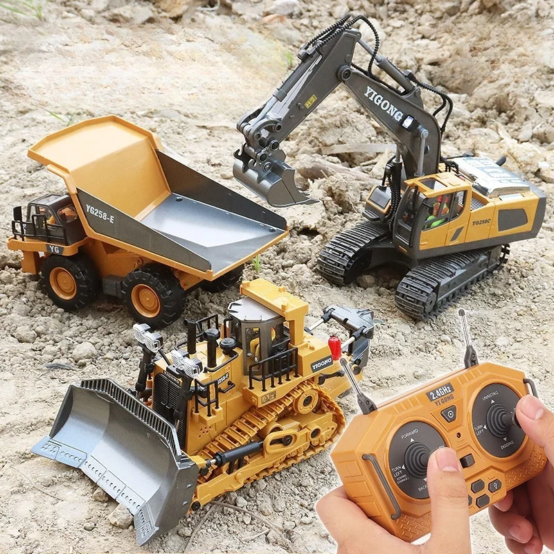 Hot Selling Item Remote Control Car Excavator Alloy Digging Engineering Vehicle Toy Charge Children Toy Vehicles All Around