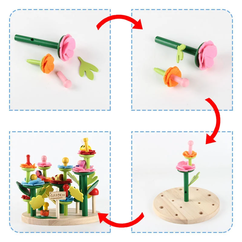 Bloques de construcción de Casa de jardín DIY para niños, juguetes educativos de apilamiento de madera, juego de ensamblaje Montessori, regalos para niños