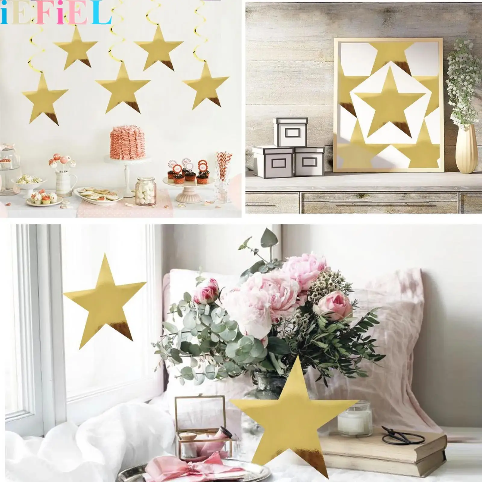 

24Pcs Stars Printed Paper Cutouts Glitter Double Cardboard Stars Decorations for Bulletin Board Classroom Wall Party Decoration