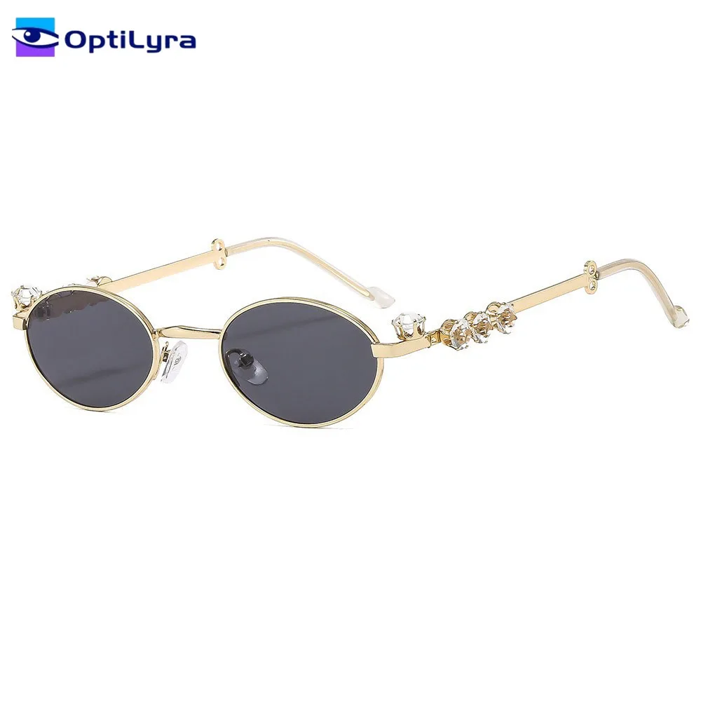 

OptiLyra Brand Ladies' Luxurious Diamond-Encrusted Metal Oval Frame Sunglasses UV400 UV Protection Retro Sunglasses