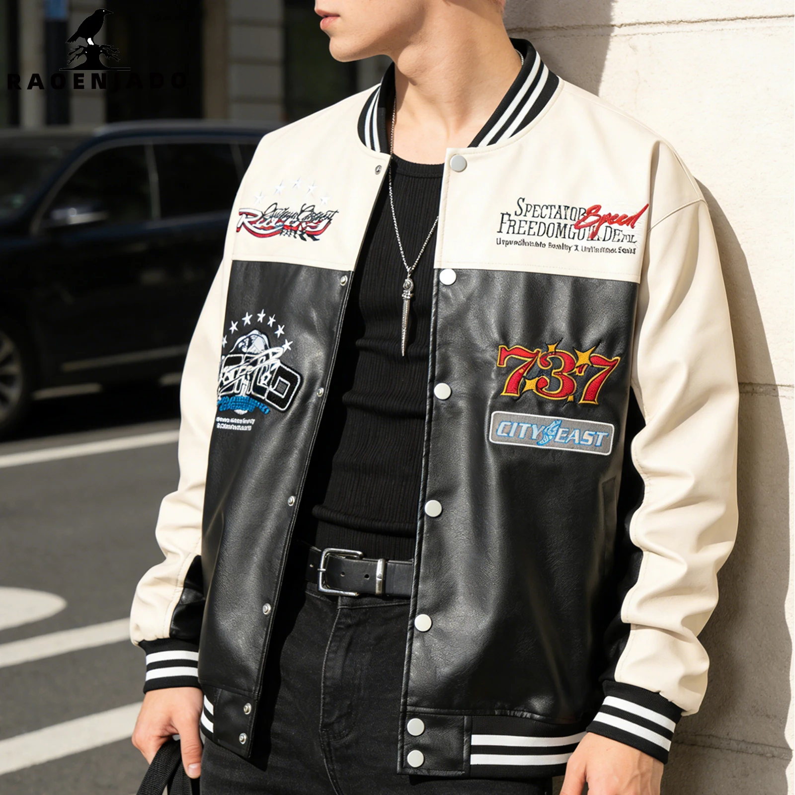 Varsity Jacket Letterman - Veste en similicuir PU pour homme,