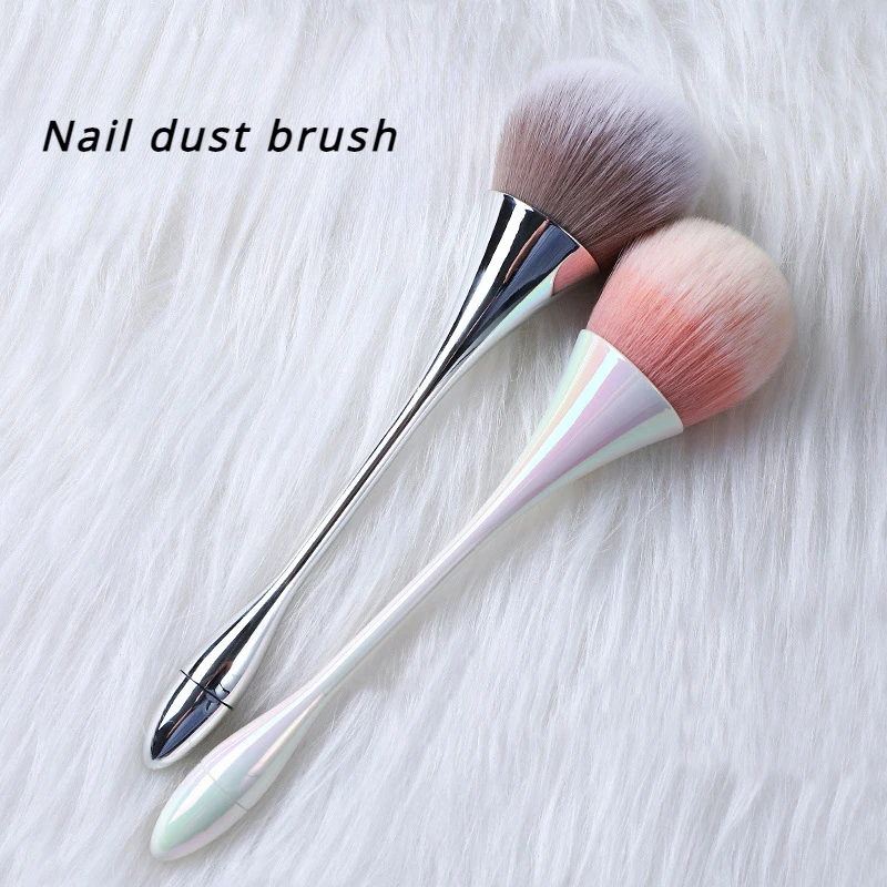 Multifunction Nail Brush for Manicure Art Soft Big Head Gel Polish Dust Cleaning Brushes Silver Nail Art Brush Accesories Tool