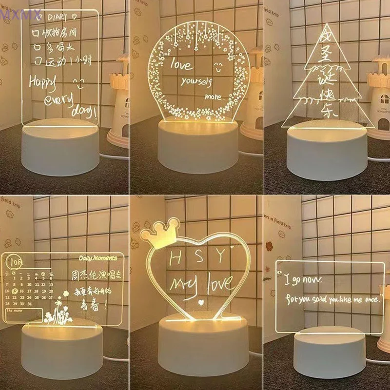1 PC 3D Night Light DIY Writing Board Acrylic Intelligent White Base With Handwriting Pen Message Board Creative Gift Transparen
