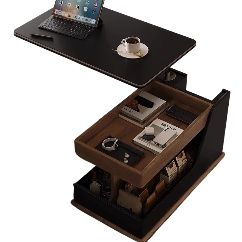 

Solid wood lifting coffee table, living room small apartment sofa side cabinet balcony, movable trolley side table