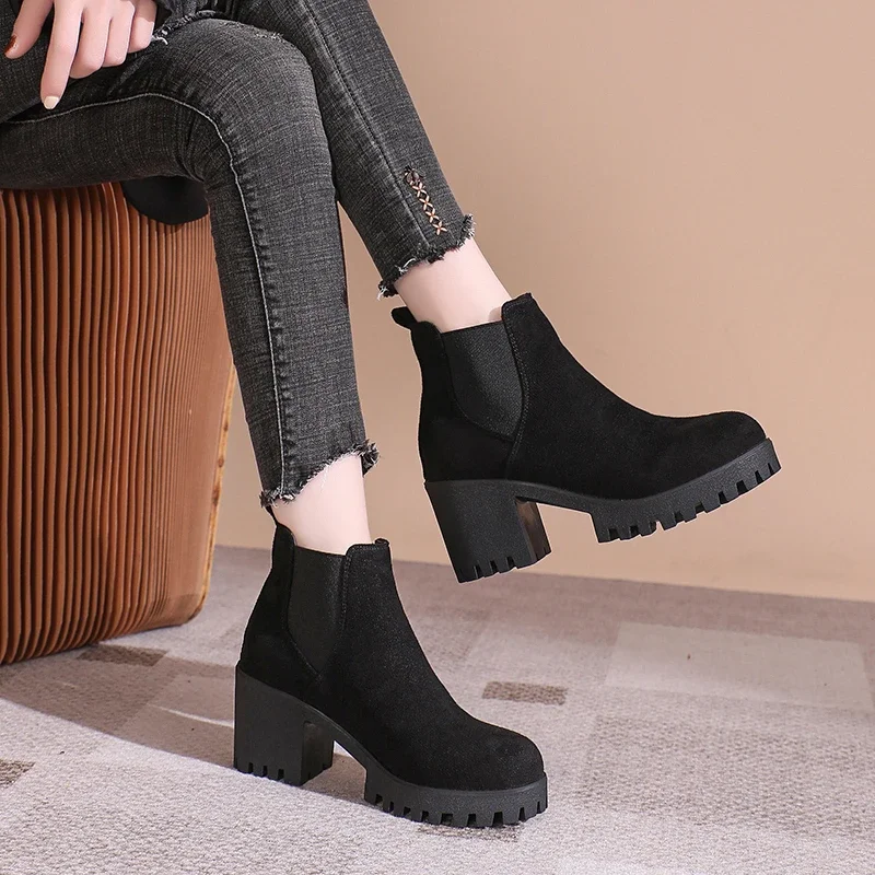 

2024 New Round Toe Suede Solid Color Fashion Women's Shoes Sexy Elegant Comfortable Casual Thick Heel Women's Boots NO: 868