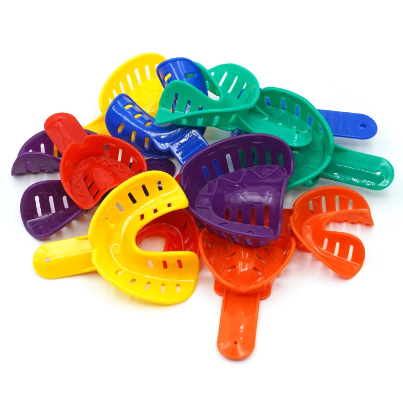 60Pcs Disposable Colorful Impression Trays Holder Plastic Adult Children Denture Tray S/M/L Plaster Teeth Holder