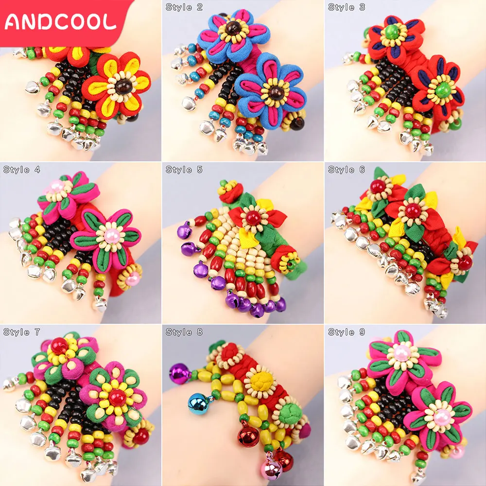 Andcool Red Tie Dye Bracelet Women Wristband Jewelry Girls Gifts Dancing Party Decor Prom Accessories Flowers Ethnic Bracelets